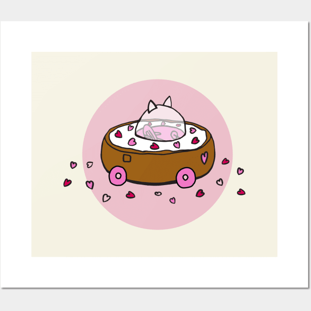 Valentine's Day Cat Donut Car with Heart Sprinkles (Pink) Wall Art by donutcarco